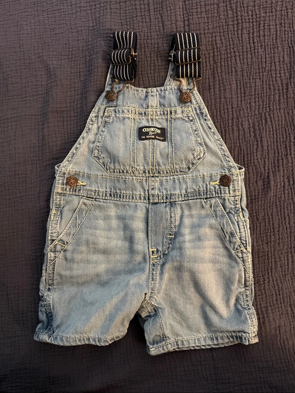 OshKosh B'gosh Light Wash Denim Shortalls with Striped Straps